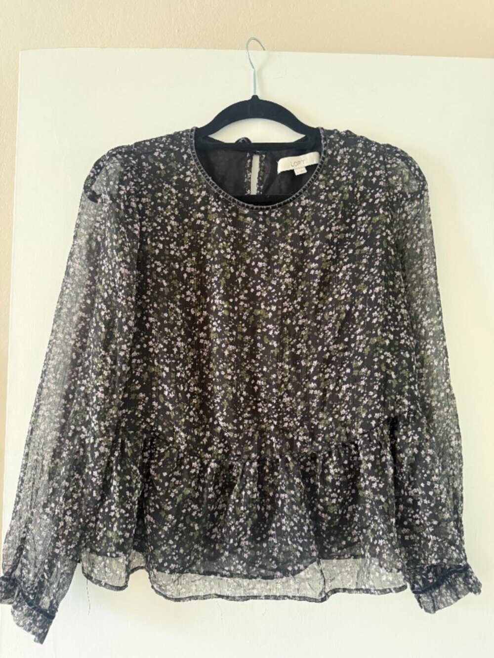 LOFT Floral Sheer Blouse – Size M (Peplum, Long Sleeve, Feminine Top)